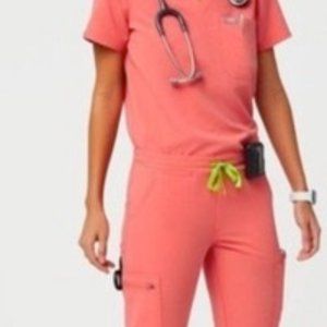 Hot Coral Figs Yola Skinny Scrub Pant